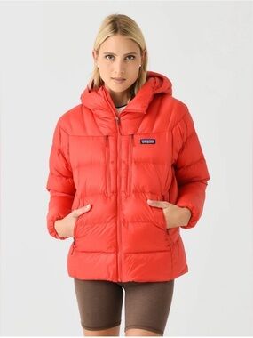 Patagonia Women's Fitz Roy Coral-Red Hooded Puffer Jacket